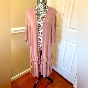 LC Lauren Conrad, rose color Ruffle Hem Shawl, One Size, kimono style sleeves